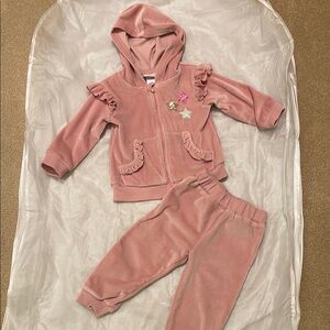 Little Lass Kids Pink Velour Matching Sets Ribbed Cuffs Size 12 months